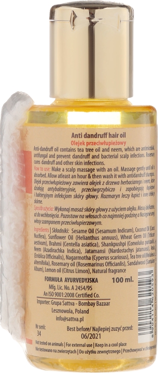 sattva ayurveda szampon do włosów przeciwłupieżowy